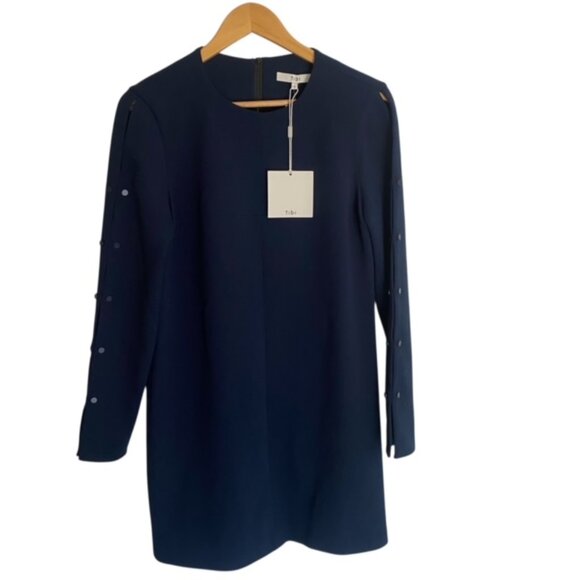 NWT Tibi Button Sleeve Crepe Shift Dress in Midnight Navy 4 - Picture 2 of 5